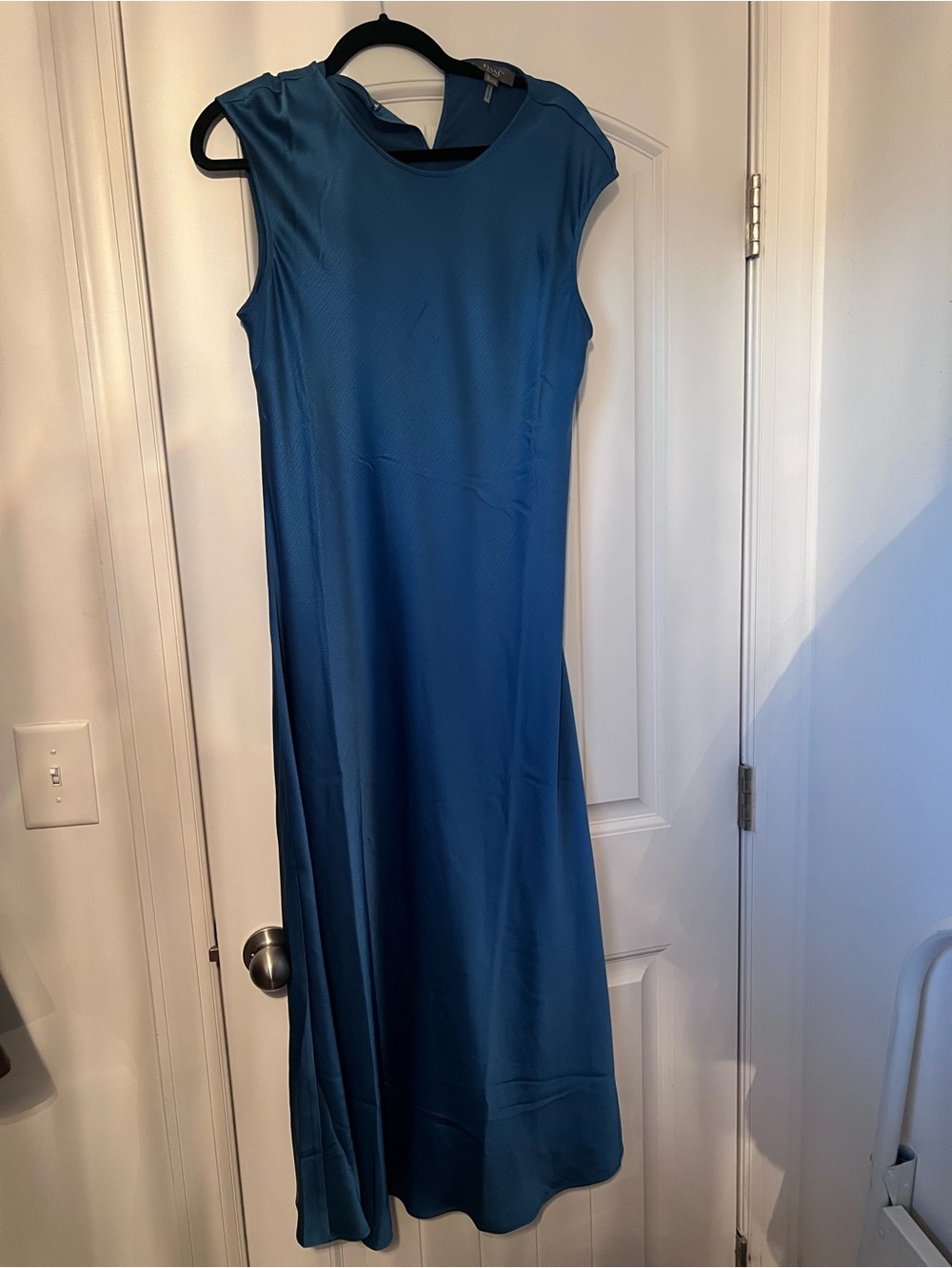 Lyssé Silvana Bias Cut Midi Dress Royal Blue Satin Cap Sleeve Large - Picture 6 of 8